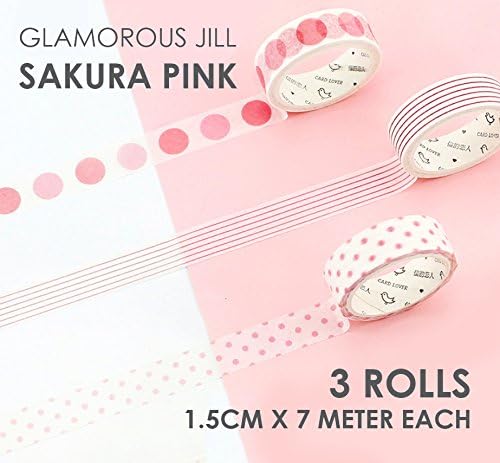 Value Pack- Fancy Scrapbook Washi Masking Tape- Combo (Sakura Pink- 15mm X 7 meter- 3 Rolls)
