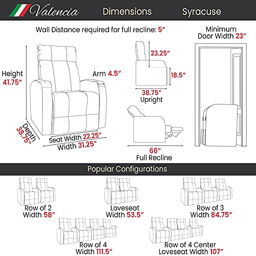 Valencia Syracuse Home Theater Seating Premium Top Grain Nappa 9000 Leather, Power Recliner