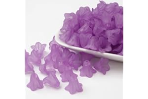 50Pcs Frosted Transparent Acrylic Flower Bead Caps, Medium Violet Red Flower Loose End Beads, Jewelry Making Charm Bulk for B