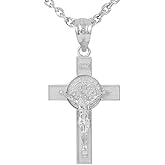 Saint Collection 925 Sterling Silver St. Benedict Crucifix Cross Pendant Necklace (1.60")