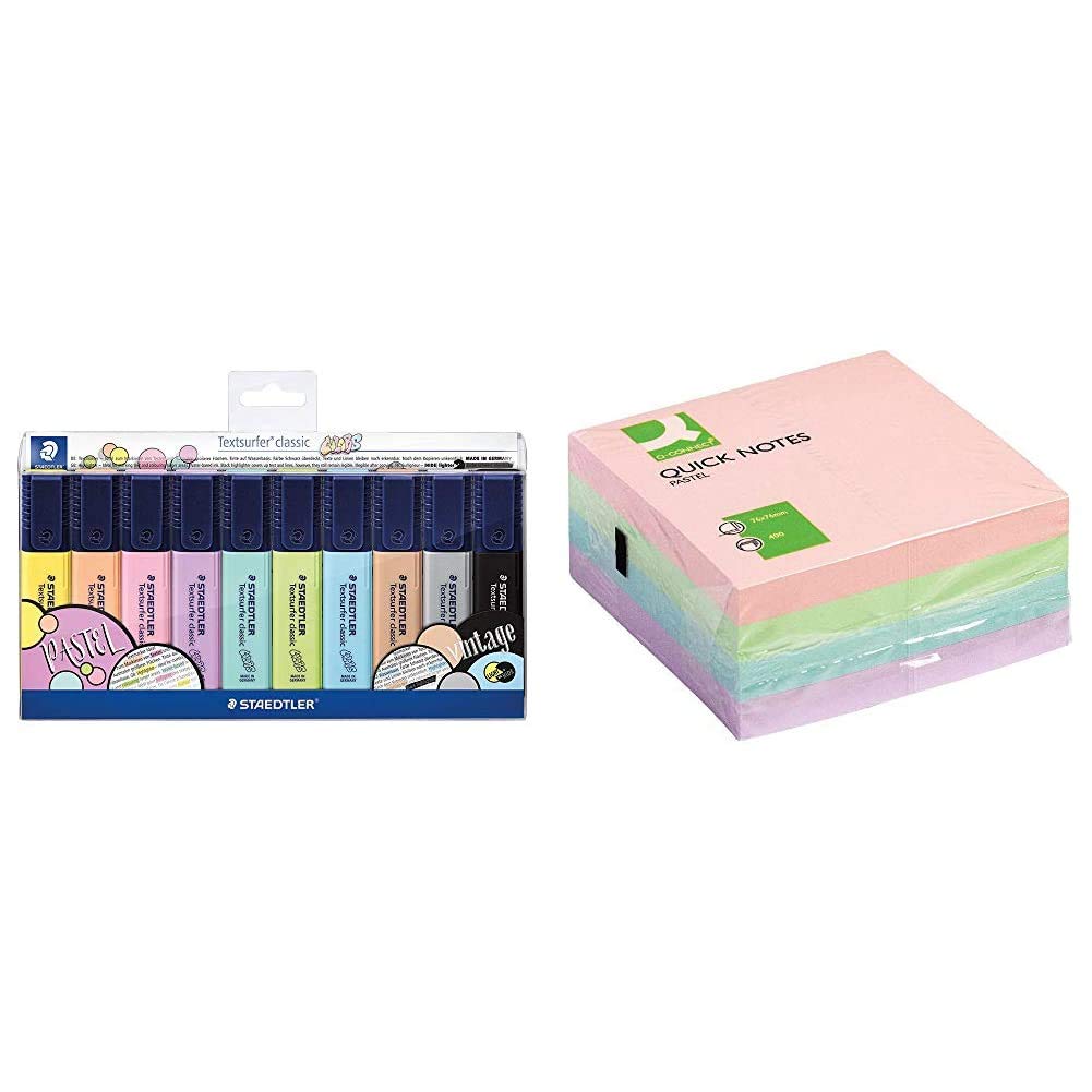 STAEDTLER Textsurfer Classic 364 Highlighter with Q Connect 75 x 75 mm Quick Note Cube Pastel