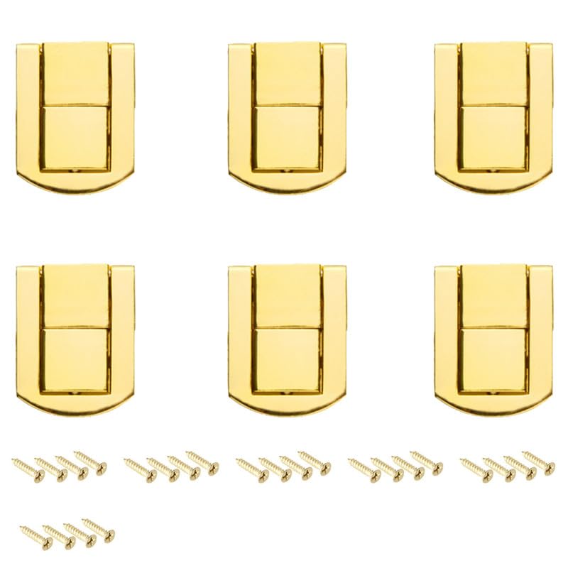 6pcs Toggle Catch Lock,Antique Vintage Lock, RETR Golden Hasp with Screws for Jewellery Boxes,Trinket Boxes,Gift Boxes Yellow 32 * 43mm