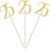 Gold Glitter 25th Birthday Centerpiece Sticks, 12-Pack Number 25 Table Topper Anniversary Party Decorations