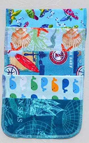 2 Ply Printed Flannel 8x8 Inches Set of 5 Sea Lovers