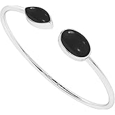 LUSTRE AND LIGHT Natural Gemstones 2 Stone Twister Bangle Bracelet for Women in Sterling Silver, Birthstone Jewelry Gifts for Her Birthday, Anniversary