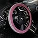 Sino Banyan Diamond Steering Wheel Cover PU Leather Case, with Bling Bling Crystal Rhinestones, Universal 15 Inch Protector for Women, Pink
