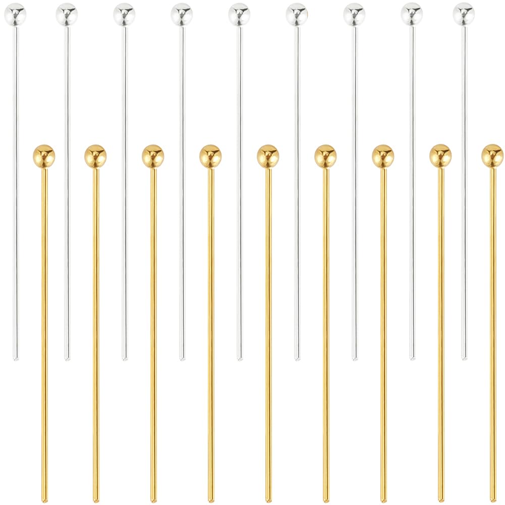 Beebeecraft 1 Box 40Pcs 2 Colors 25mm/1 Inch Ball Head Pins 18K Gold Plated Sterling Silver Bendable Headpin for Jewellery Making 24 Gauge/0.5mm