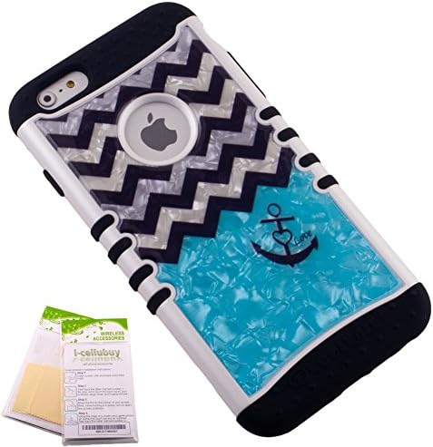 For Apple iPhone 6 Plus, 6s Plus (5.5) Crystal Chevron Stripes Love Anchor Snap-on on Black Skin KoolKase Rocker 2 in 1 Hybrid Case Cover Bundle With 2 Screen Protector Films