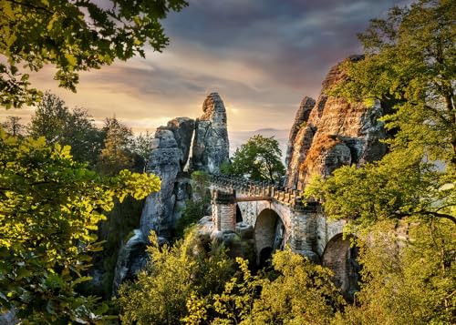 Rasch Tapete 363388 - Fototapete auf Vlies mit dem Blick auf Felsen und Bäume in Grau und Grün aus der Kollektion Magicwalls - 2,65 m x 3,71 m (LxB)