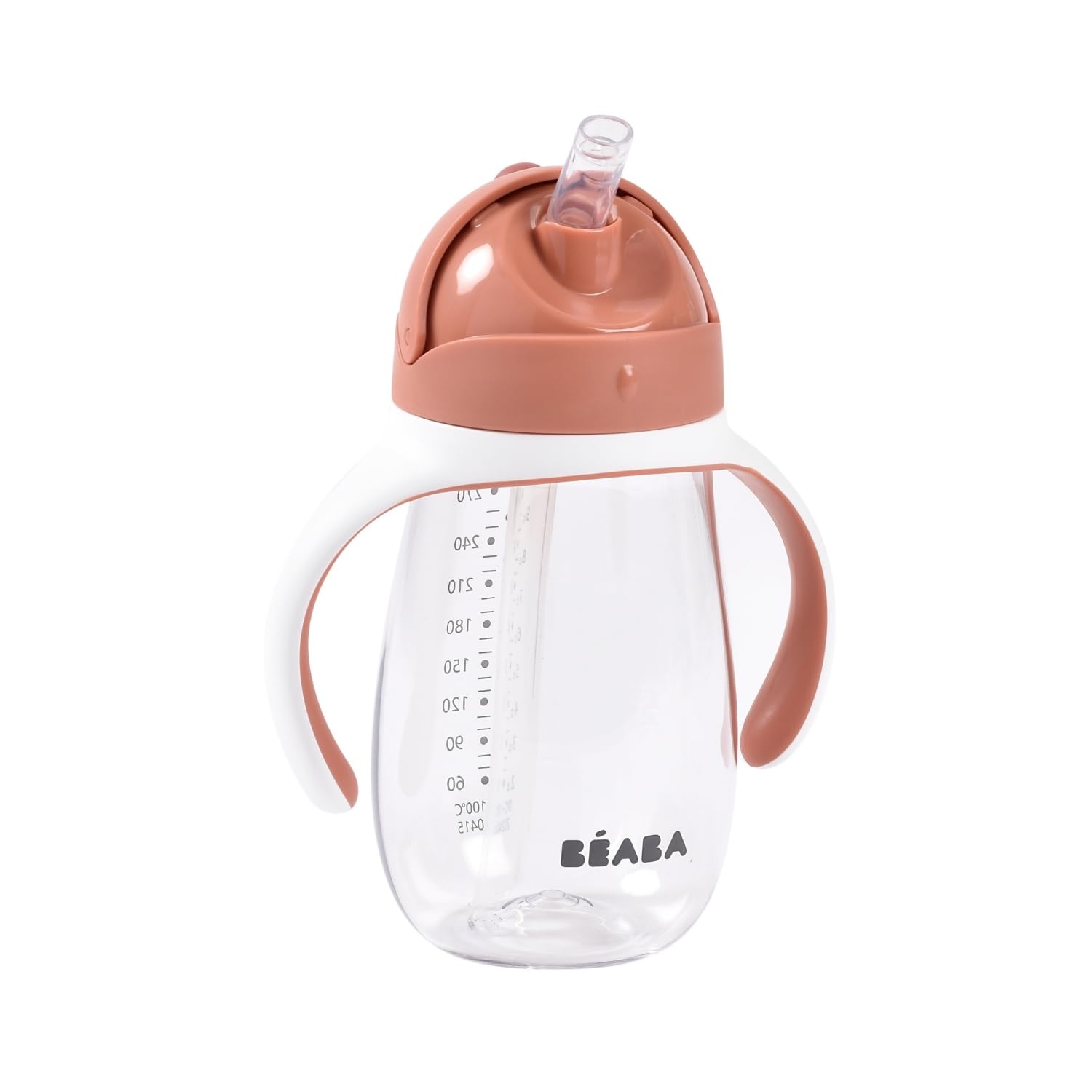 BEABA - 2 in 1 Sippy Cup - Toddler Cup - Children’s Beaker with Straw - 100% Waterproof - Easy to Open - Removable Handles - Tritan and Silicone - 300 ml - Terracotta