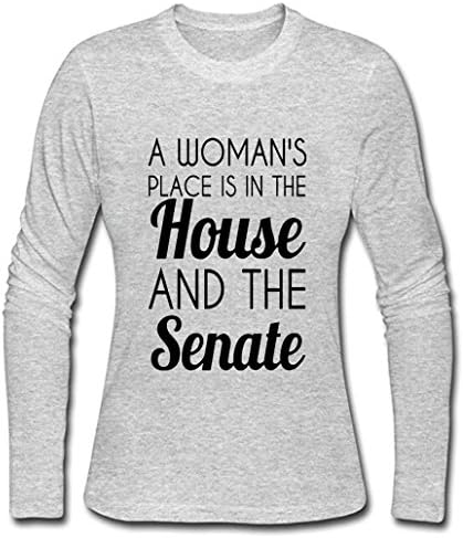 Dorahome Women's A Place Is In The House And The Senate Feminist Long Sleeve T-shirt (Gray Medium)