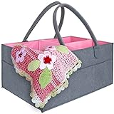 LULUNA Pink & Gray Baby Gift Basket for Newborn Girls | Diaper Caddy Organizer for Newborn Girls | Great Gift Idea for New Mother