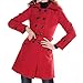 Women's Autumn Winter Double-Breasted Long Woolen Coat with Belt(L, Red)