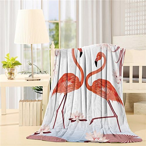SIGOUYI Lightweight Fleece Blankets Reversible Throw Cozy Plush Microfiber All-Season Blanket for Bed/Couch - Twin 50x60 Inch, Love Flamingos with Lotus Red