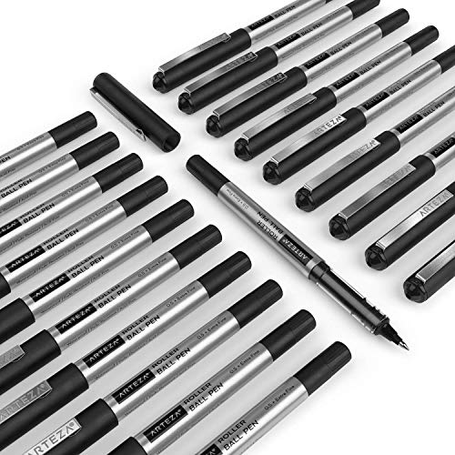 ARTEZA Rollerball Pens, Pack of 20, 0.5mm Black Liquid Ink Pens for
