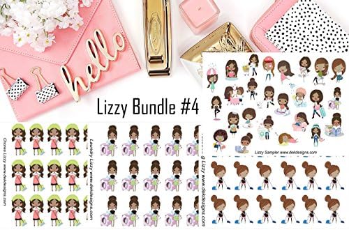 Lizzy Bundle #4DS Sticker Sheets , Planner Stickers, printed on matte sticker paper and kiss cut. Just peel and stick.