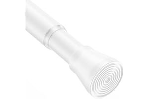 AIZESI Shower Rod 34-59 Inch - Non-Slip, No Drill spring curtain tension rod Never Rust Adjustable Tension Curtain Rod, White Shower Curtain Rod