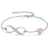 CDE Valentine's Day Gift Infinity Heart Birthstone Charm Link Bracelet for Women 925 Sterling Silver Adjustable Mother's Day Christmas Day Gift Anniversary Birthday Jewelry for Wife Girlfriend Her