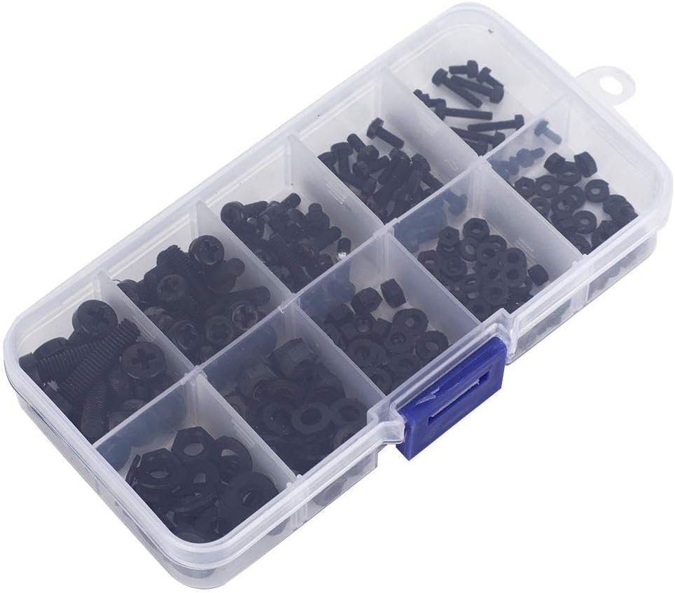 Multifunction fasteners black/white M2/M2.5/M3/M4/M5 Nylon screw kit, nylon nut, industrial for mechanics(Black 270pcs nylon screw set) - Image 4