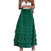 Comfy Stylish Women's Tiered Tulle Maxi Skirt - Sheer Mesh Aline Flared Elastic Waist Long Skirt - Party Wear