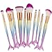 Yoseng Makeup Brush Set Mermaid Beauty Cosmetic Tools Kabuki Professional Fishtail Blush Foundation Blending Eyeliner Powder Eyeshadow Cream Concealer Eyebrow Brushes Fish Scale for girl daughter