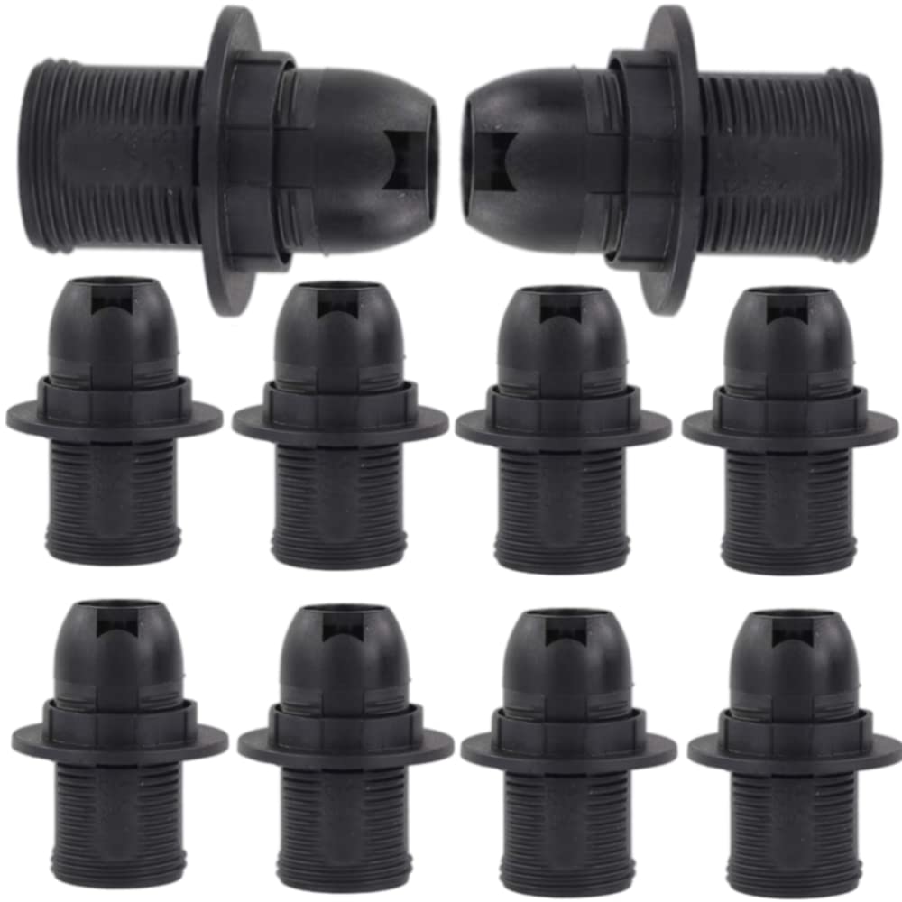 GOWEILE 10-piece E14 Edison Screw Paraffin Wax Light Bulb Socket & Replacement Ring (Black)