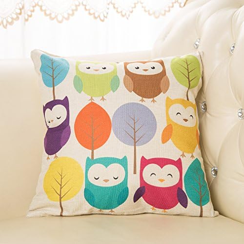 VYES Cotton Linen Square Throw Pillow Case Decorative Cushion Cover Pillowcase Cartoon Cute Owls and Trees 18 "X18 "