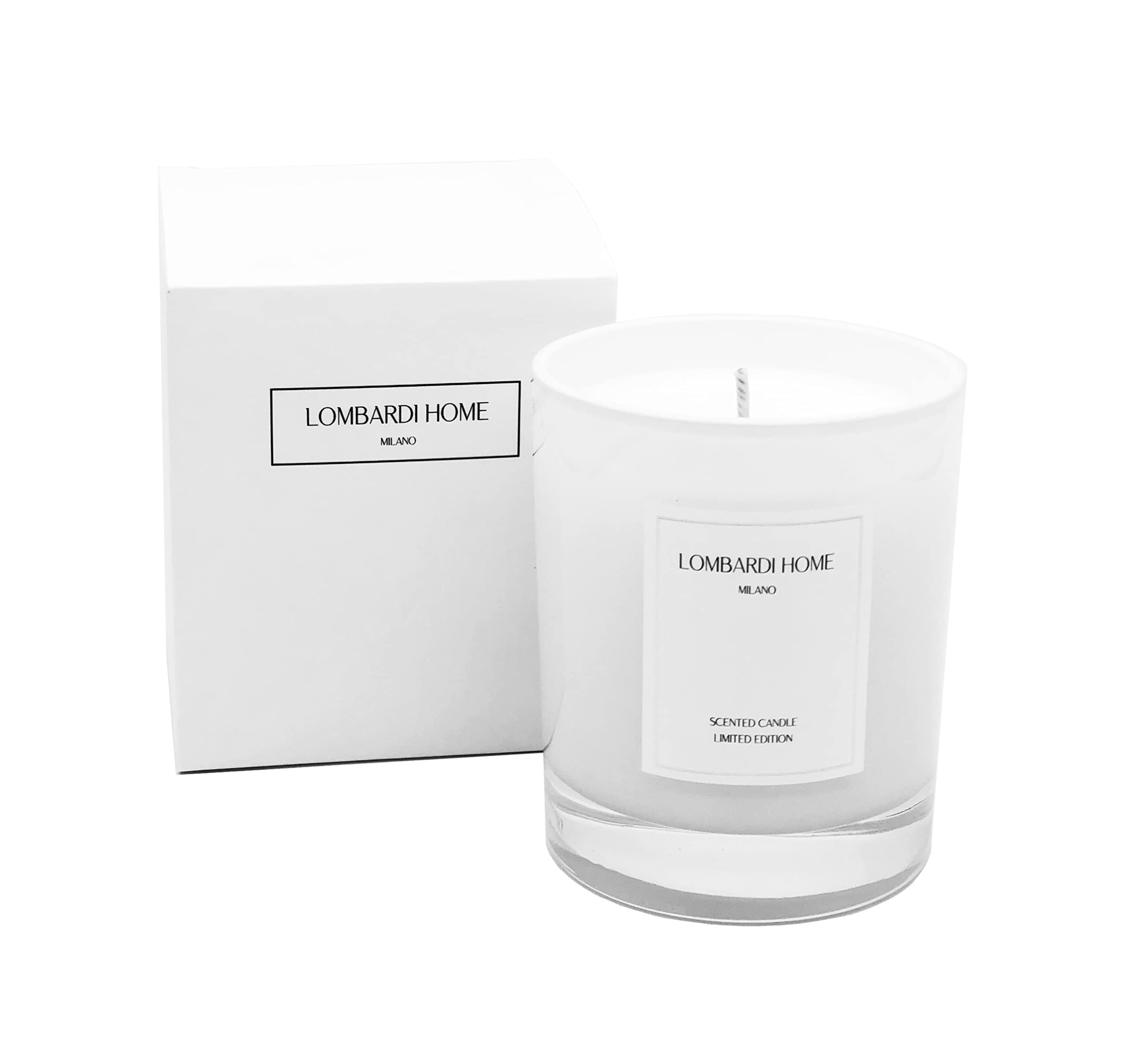 Lombardi Home - Vanilla Candle, Scented Candle, Vegan Candle, Decorative White Candle, Natural Soy Wax, Home Gift, 46 Hours, 586g