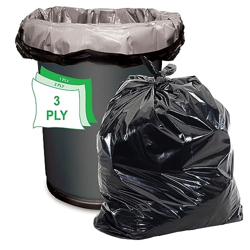 ALUF PLASTICS 56 GALLON 1.5 MIL (EQ) BLACK HEAVY DUTY TRASH BAGS – 43″ X 47″ – PACK OF 100 – FOR CONSTRUCTION, INDUSTRIAL, OUTDOOR, & COMMERCIAL