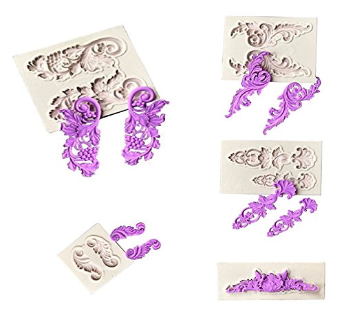 Cake Curlicues Scroll Lace Border Decorating Tool By Garloy,5 Pcs Baroque Style Cupcake Topper Fondant Chocolate Polymer Clay Silicone Mold - Thumbnail 6