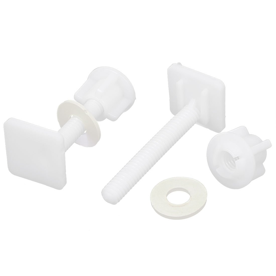 sourcing map 9mm Thread Square Shaped Toilet Seat Hinge Bolts Nuts White 2pcs