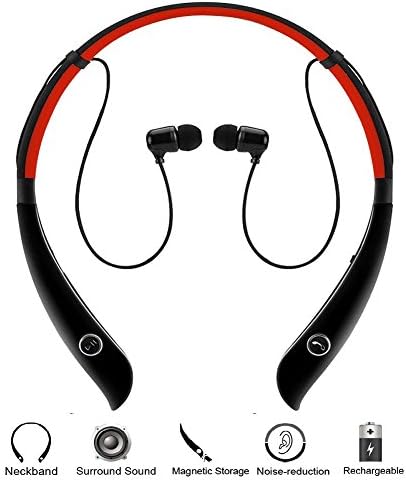 Bluetooth Headphones, Wireless Earbuds Neckband Stereo Headset Hand-free Sports In-ear Noise Cancelling Earphone with Mic for iPhone 8/7/6, Android and Other Bluetooth Devices by Havan (Red)