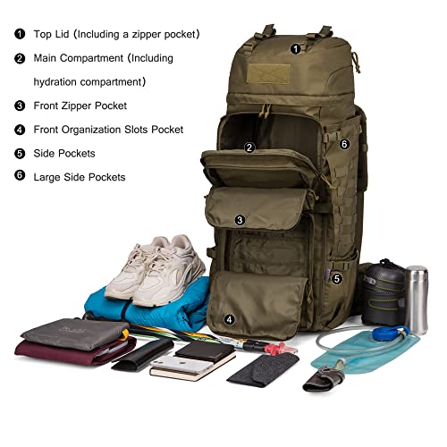 Mardingtop 75L Molle Hiking Internal Frame Backpacks with Rain Cover