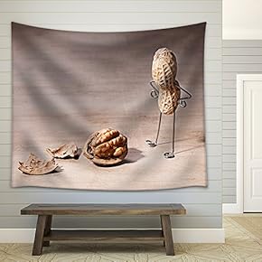 Miniature with Peanut Man and Walnut Brain - Fabric Wall Tapestry Home Decor - 51x60 inches