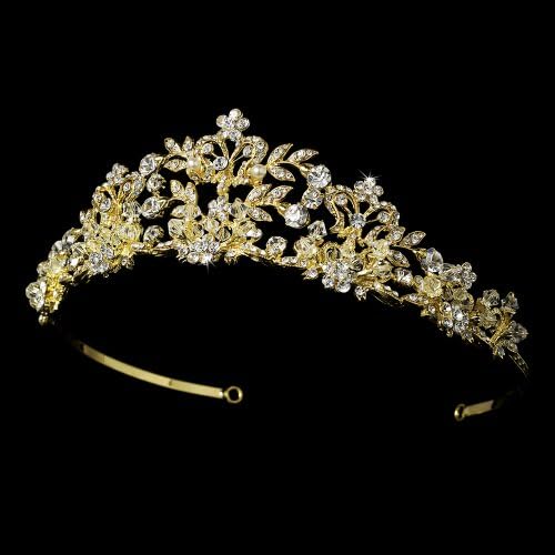 Eden Pearl Accent and Crystal Gold Wedding Bridal Tiara