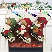 LSXD Christmas Stockings, Big Size 18" Xmas Stockings Set of 3 Santa, Snowman, Reindeer, Xmas Decorations Party Supplies