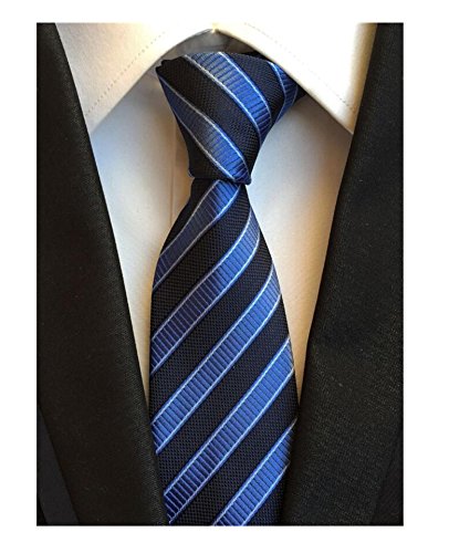Senken Choice Men's Classic Stripe Navy Blue Jacquard Woven Silk Tie Formal Party Suit Neckties