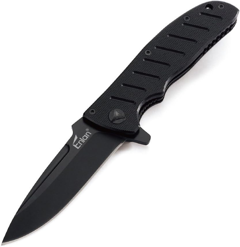 Enlan Bee EL-01A Classic Large Flipper Folding Knife with Drop Point Stainless Steel Blade and G10 Handle Mens Pocket Knife with Clip