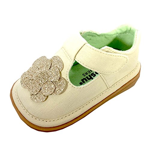 Mooshu Trainers Little Girls Ivory Glitter Flower T-Strap Shoes Toddler