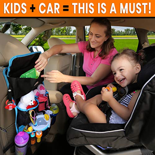 Fancy Mobility Large Car Backseat Organizer - Baby Accessories, Kids Toys & Travel Essentials Holder - Great Storage Bag for Road Trips - Perfect Baby Shower Gift - Large Size 17x 25"