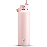 POWCAN 24 oz Water Bottle Insulated: Leakproof, Keep Cold 24H, Car Cupholder Friendly, Top Handle, Lightweight, Metal Water Bottle with Straw for Outdoors, Trip, Fitness, Gift, Running (Cotton Candy)