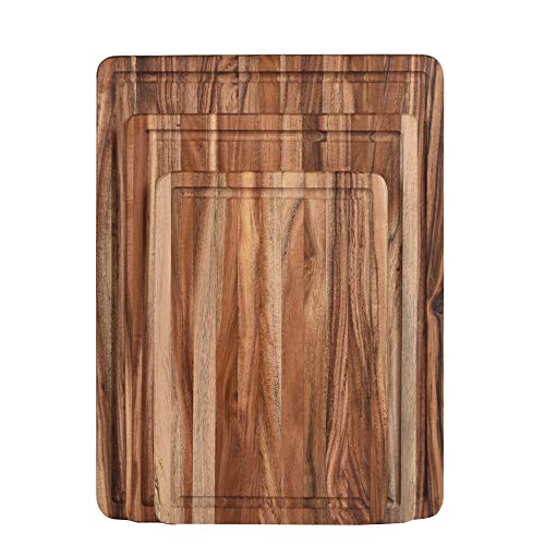 ZESPROKA Thick Acacia Wood Cutting Board with Juice Drip Groove,Set of 3 - Thumbnail 7