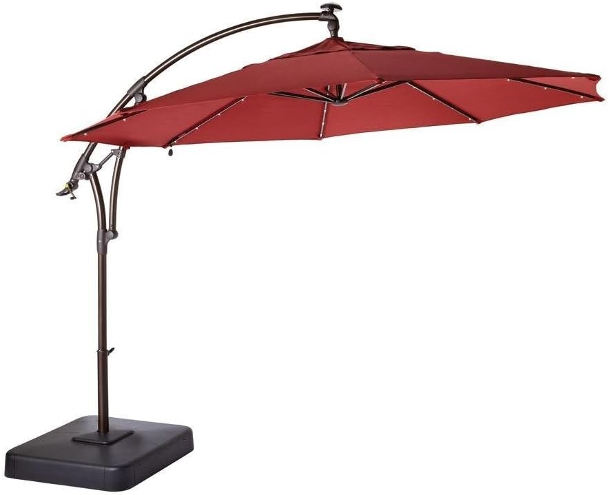 Hampton Bay 11 ft. LED Round Offset Patio Umbrella in Red