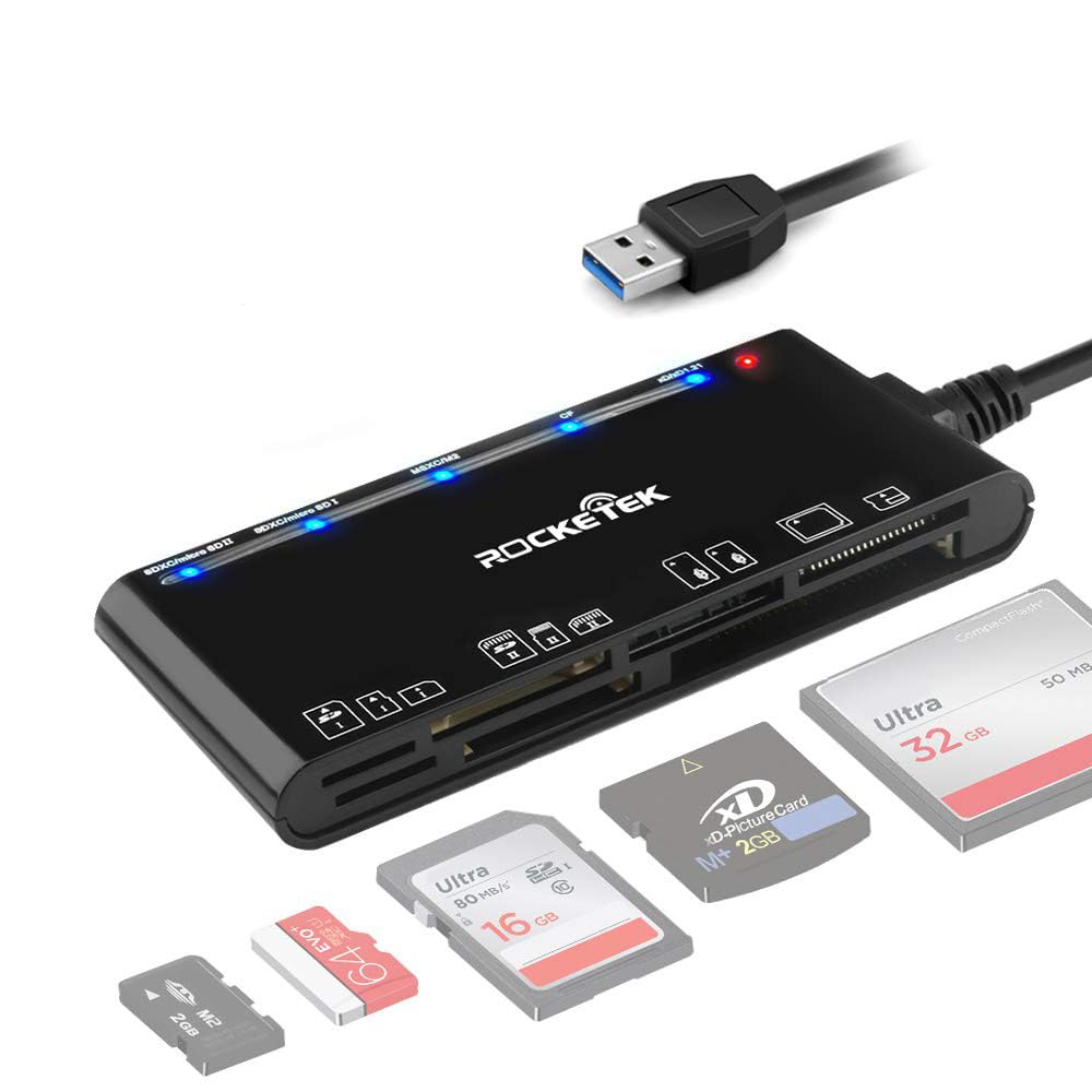 USB 3.0 Kartenleser 7 in 1 SD/TF/CF/MS/XD/Micro SD Speicherkartenleser mit USB3.0 (5Gbps) Super Speed, kompatibel mit Windows/Linux/Mac OS/Vista