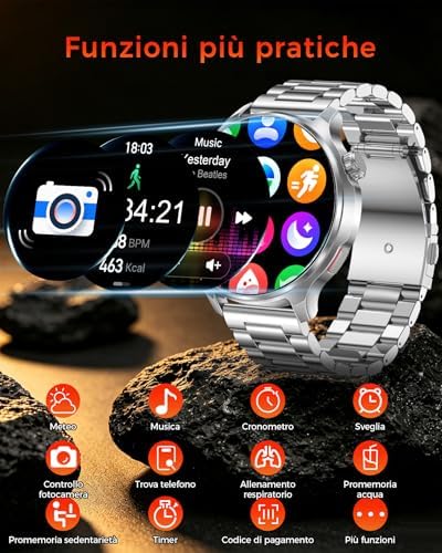 Smartwatch Uomo 1,52", Batteria da 1000 mAh, Chiamate Bluetooth