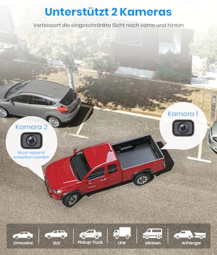 AUTO-VOX Wireless Reversing Camera Set: 5 Inch HD Monitor, 30 Minutes Mounting, Stable Digital Signal, Supports 2 Cameras & Colour Night Vision, Rear View Camera for Car, Pickup, SUV, Van