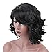 Jet Black Synthetic Hair Wig Short Curly Wigs with Side Bangs Heat Resistant Fiber Full Wigs for Woman