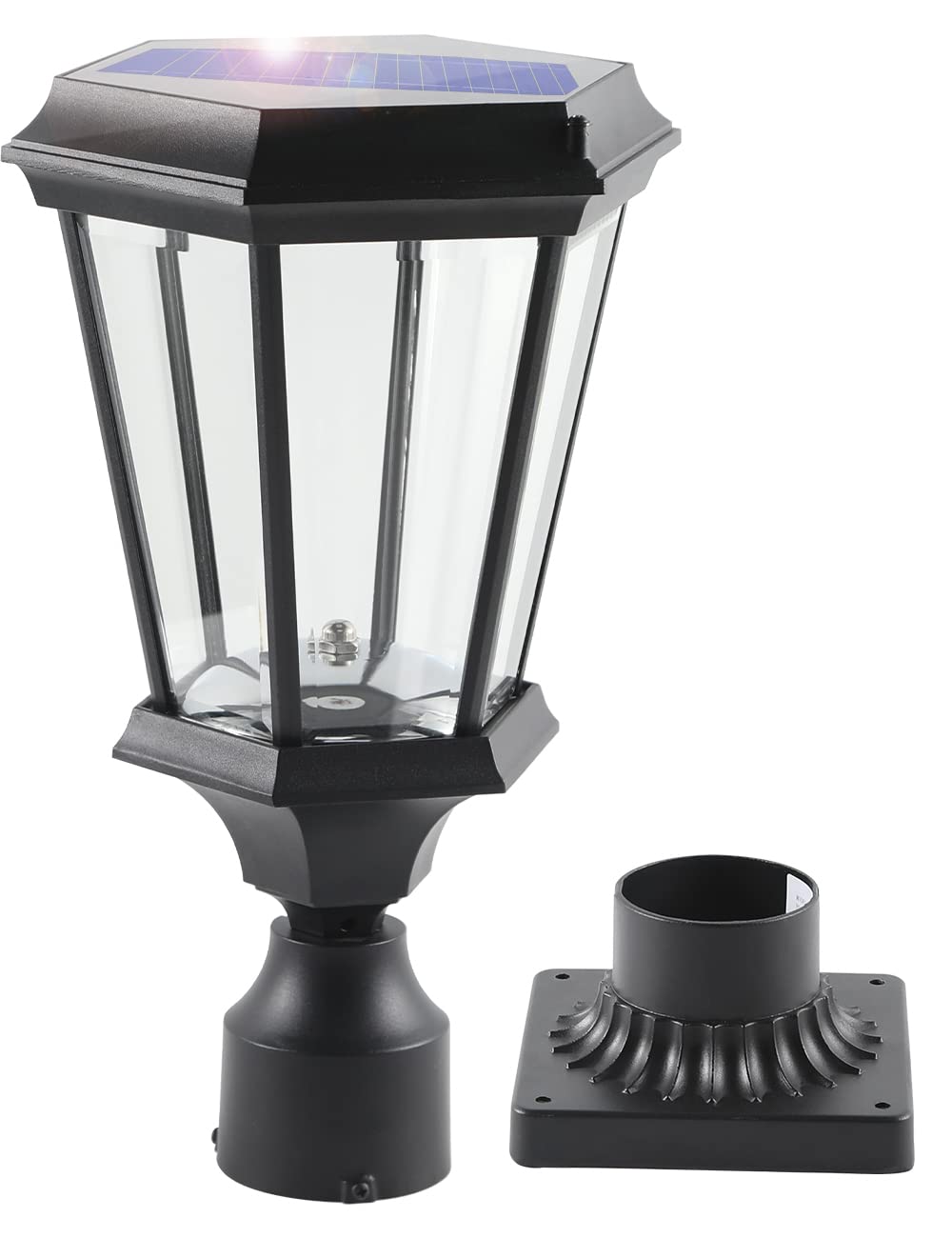 Photo 1 of VOCLDFA Solar Post Light, Dusk to Dawn Sensor Pillar Light Fixture 15.8"H, Waterproof LED Exterior Lamp Post Lantern, Aluminum Outdoor Post Light, Pole Lanterns Outdoor with 3-Inch Pier Mount Adapter