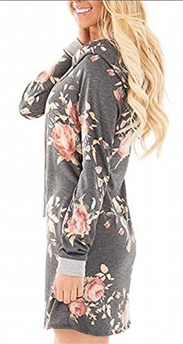 JINGJQINGCAO Chic Women's Print Floral Long Sleeve Hoodies Dress Sweatshirts GeryUS Small