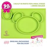 Silicone Placemat - JUST FOR GIRLS - Random Color (Pink or Green) - Plate with 3 built-in dividers + Cup Holder - Baby & Toddlers- Non-Slip - Dishwasher safe,Microwave safe,BPA Free - 90days Warranty